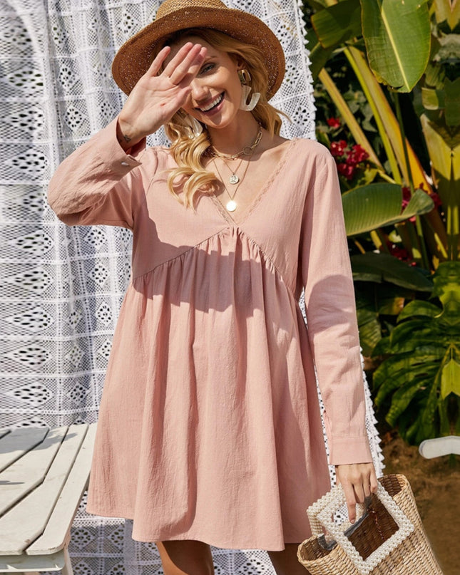 Lace Detail V-Neck Tie-Back Dress