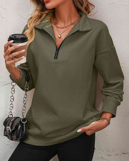 Zip-Up Dropped Shoulder Sweatshirt