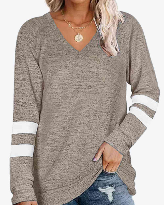 Striped Contrast Raglan Sleeve Top