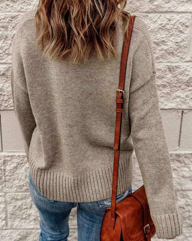 Ribbed Trim Button Down Cardigan with Pockets