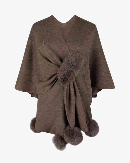 Surplice Neck Pom-Pom Trim Poncho