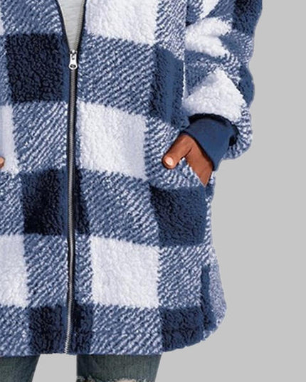 Plaid Zip-Up Hooded Jacket with Pockets