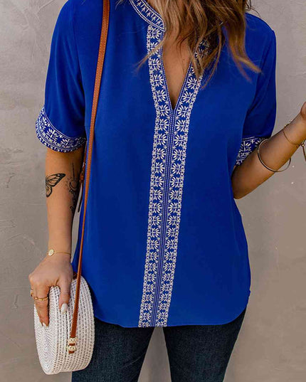 Embroidered V-Neck Top