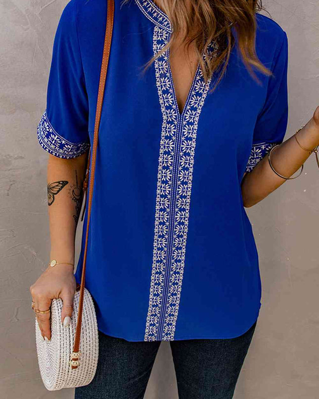 Embroidered V-Neck Top