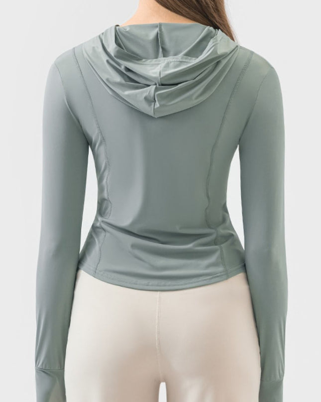 Pocketed Zip Up Hooded Long Sleeve Active Outerwear