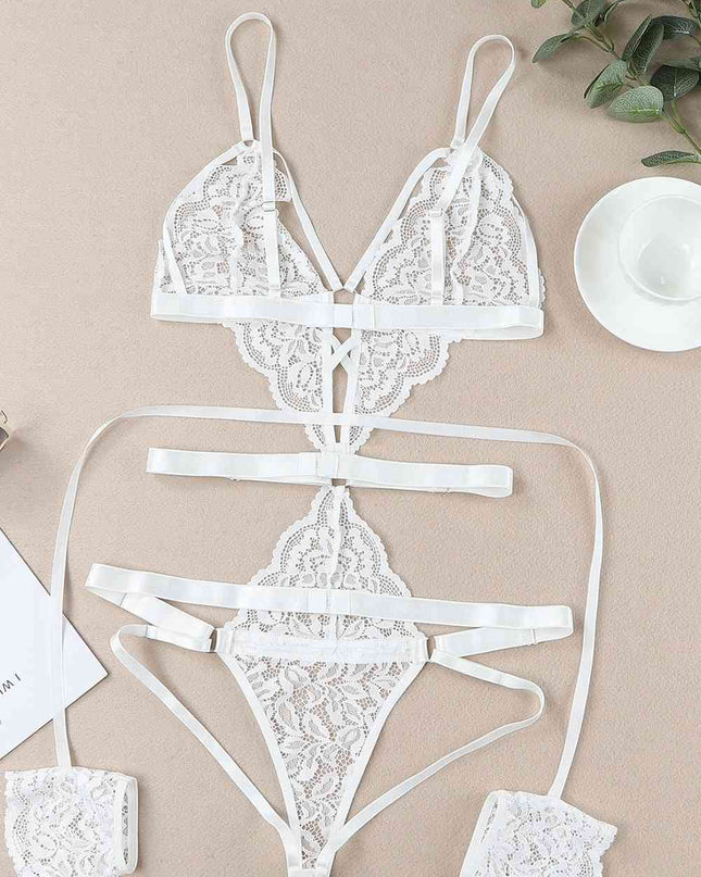 Strappy Teddy Lingerie with Wrist Bands