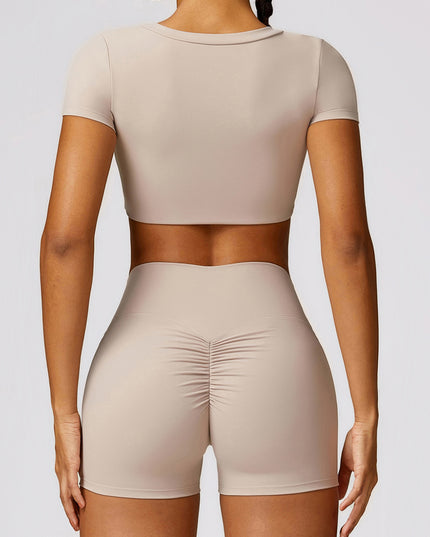 Scoop Neck Short Sleeve Cropped Active T-Shirt