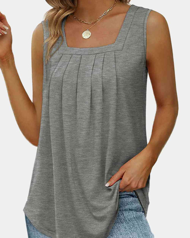 Square Neck Pleated Detail Tank