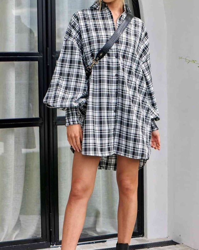 Plaid Lantern Sleeve Shirt