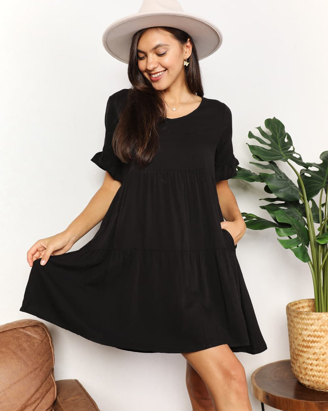 Double Take V-Neck Flounce Sleeve Tiered Dress