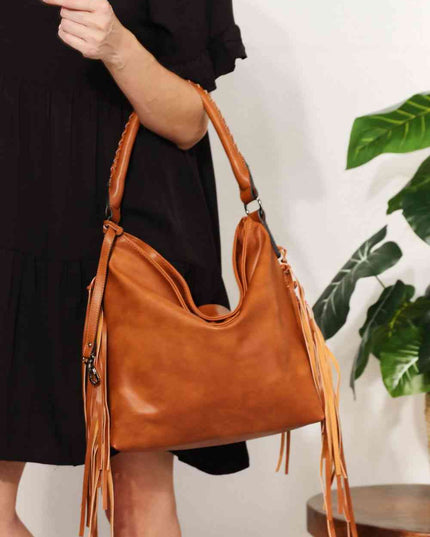 SHOMICO PU Leather Fringe Detail Shoulder Bag