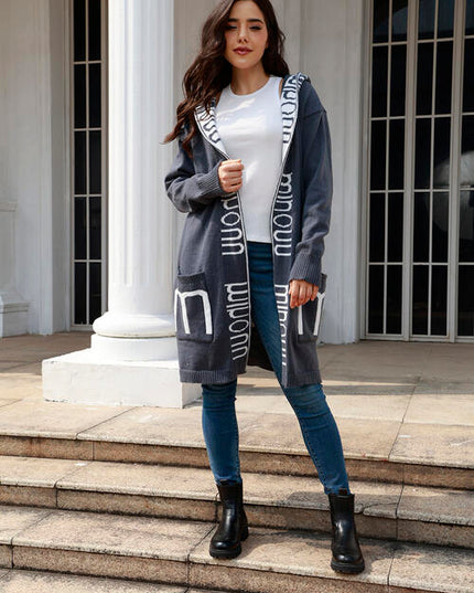 Open Front Long Sleeve Hooded Cardigan
