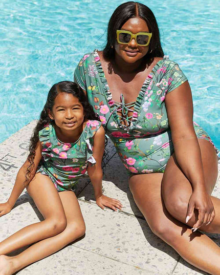 Marina West Swim Bring Me Flowers V-Neck One Piece Swimsuit In Sage