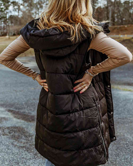 Longline Hooded Sleeveless Puffer Vest
