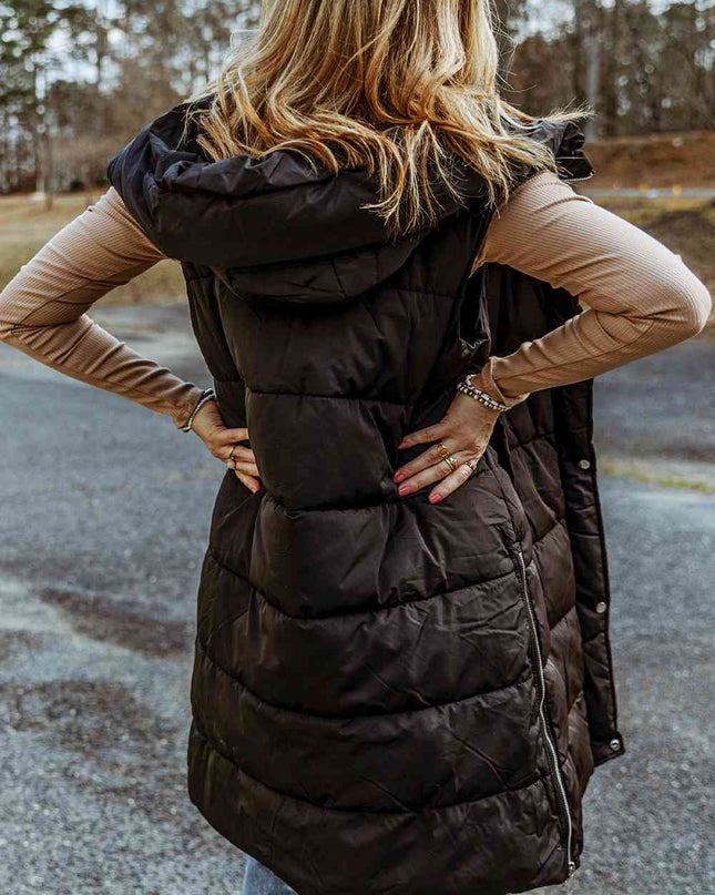 Longline Hooded Sleeveless Puffer Vest