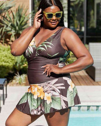 Marina West Swim Full Size Clear Waters Swim Dress in Aloha Brown