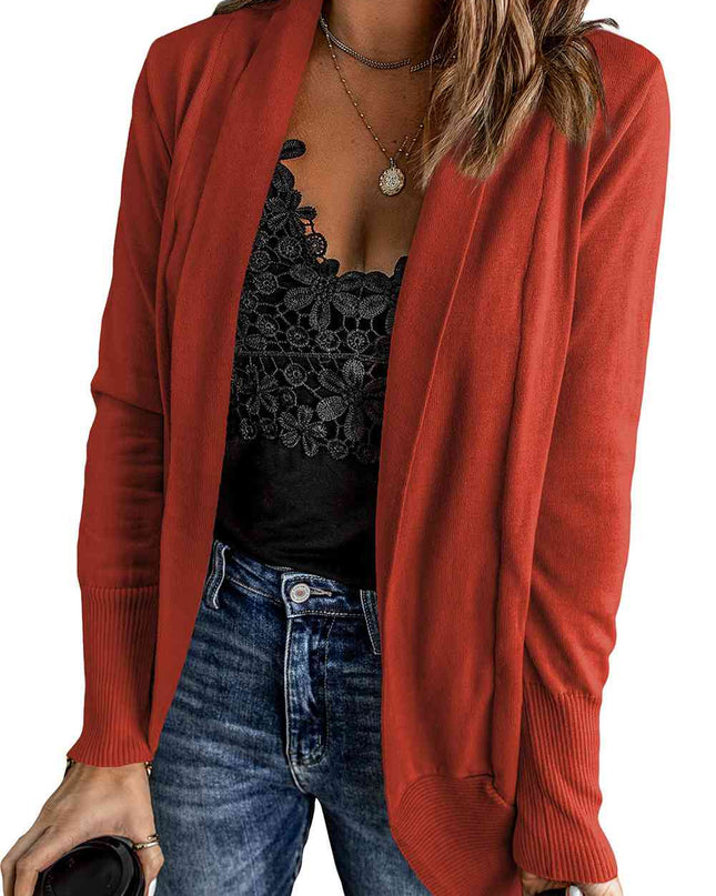 Double Take Long Sleeve Ribbed Hem Open Front Longline Cardigan