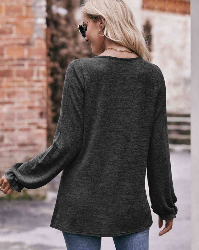 Double Take Long Flounce Sleeve Round Neck Blouse