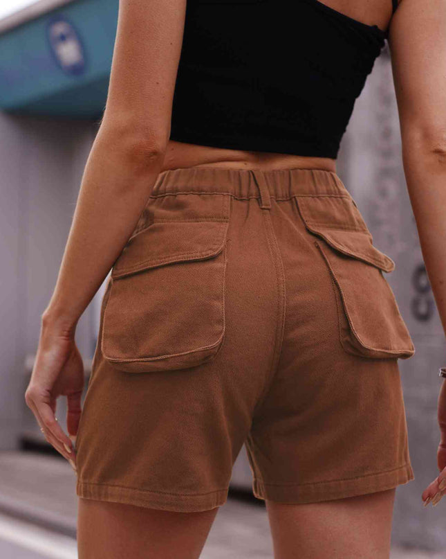 Buttoned Cargo Denim Shorts