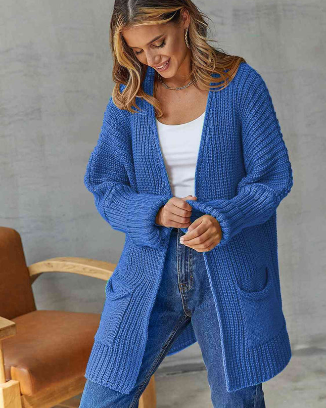 Open Front Long Sleeve Cardigan with Pockets