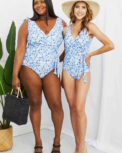 Marina West Swim Full Size Float On Ruffle Faux Wrap One-Piece in Blossom Blue