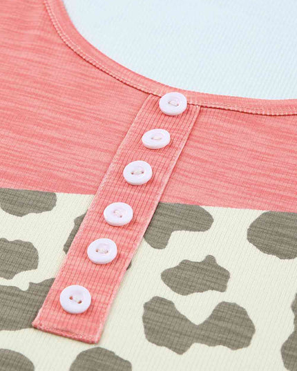 Leopard Color Block Decorative Button Tank