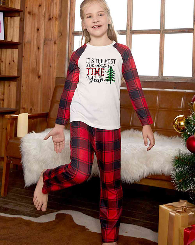 Slogan Graphic Top and Plaid Pants Set