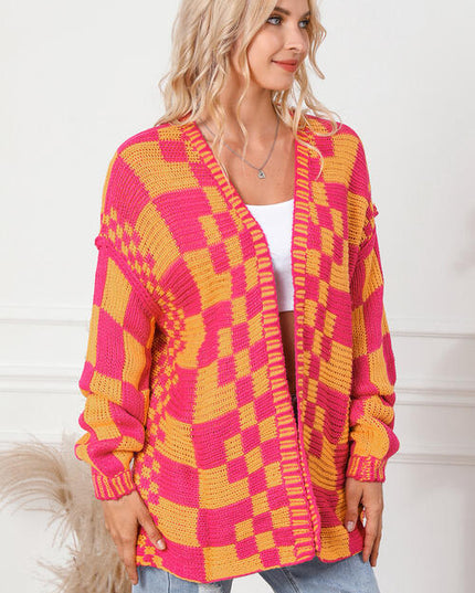 Contrast Exposed Seam Open Front Cardigan