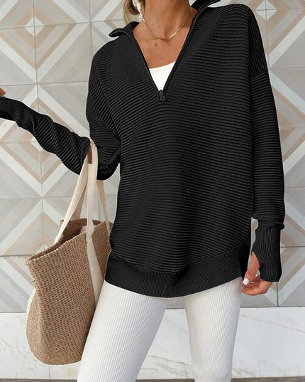 Half Zip Long Sleeve Knit Top