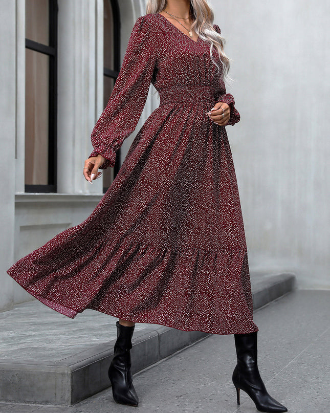 V-Neck Flounce Sleeve Dress
