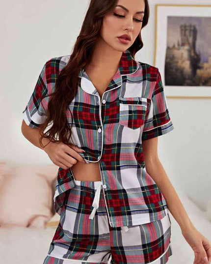 Collared Neck Short Sleeve Tied Two-Piece Lounge Set