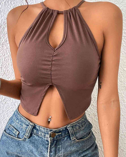 Crisscross Tie Back Slit Sleeveless Top