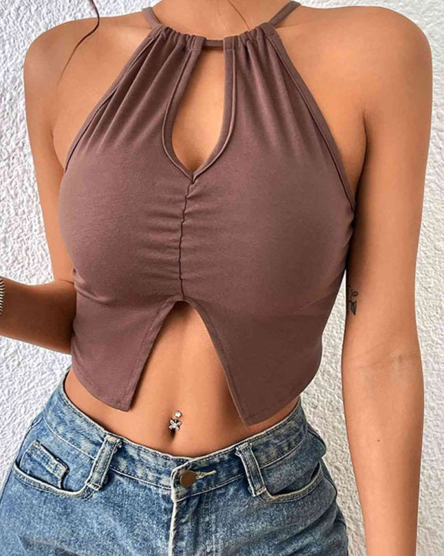 Crisscross Tie Back Slit Sleeveless Top