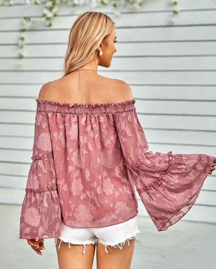 Applique Flounce Sleeve Off-Shoulder Blouse