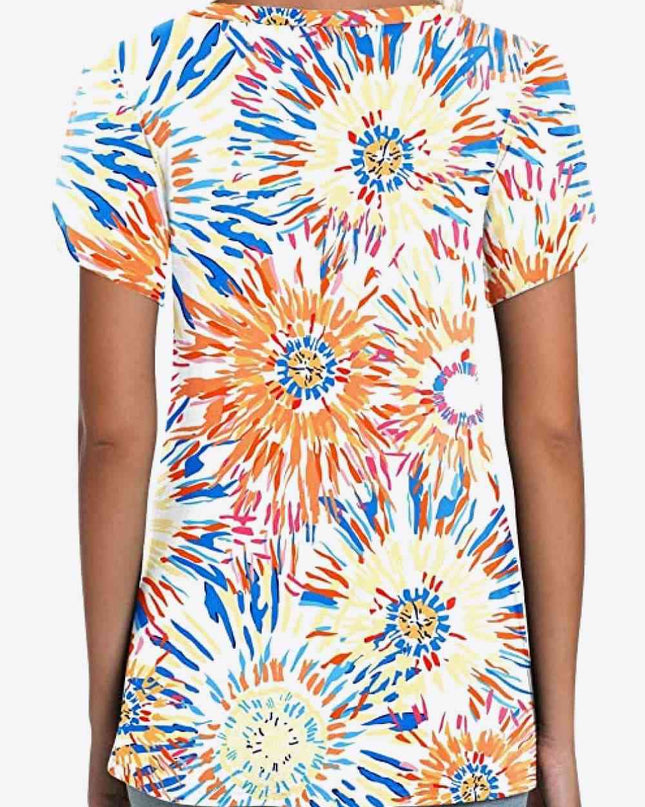Printed Petal Sleeve V-Neck Blouse