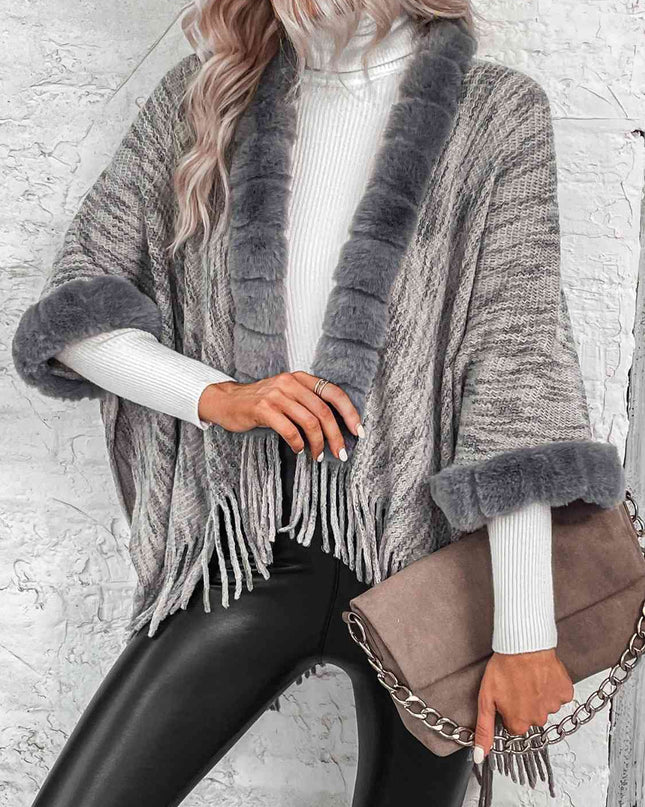 Open Front Fringe Hem Poncho