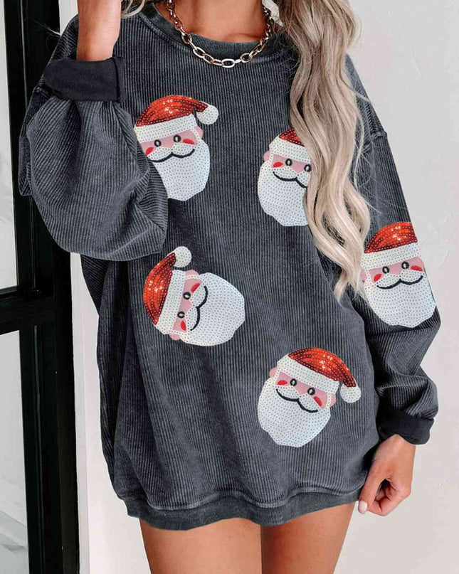 Sequin Santa Patch Ribbed Sweatshirt