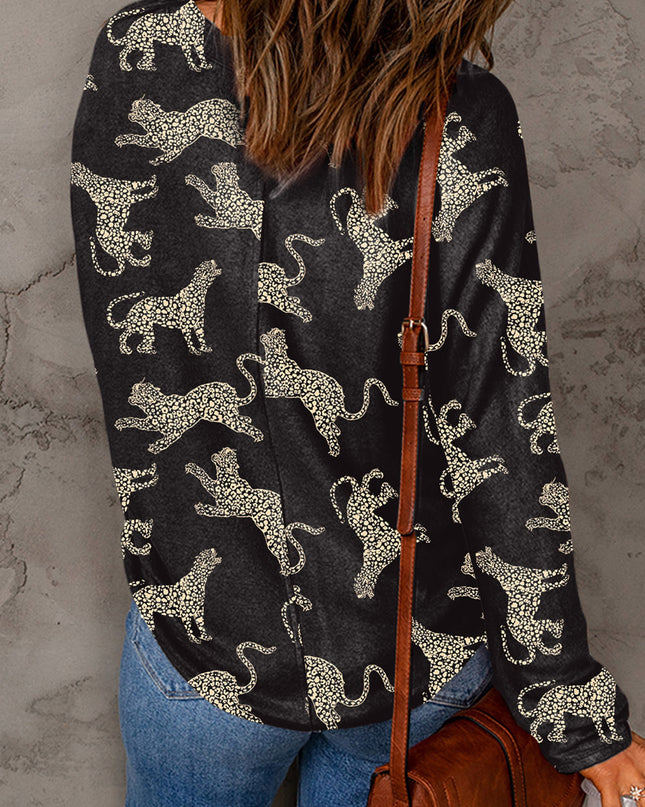 Animal Print Round Neck Top