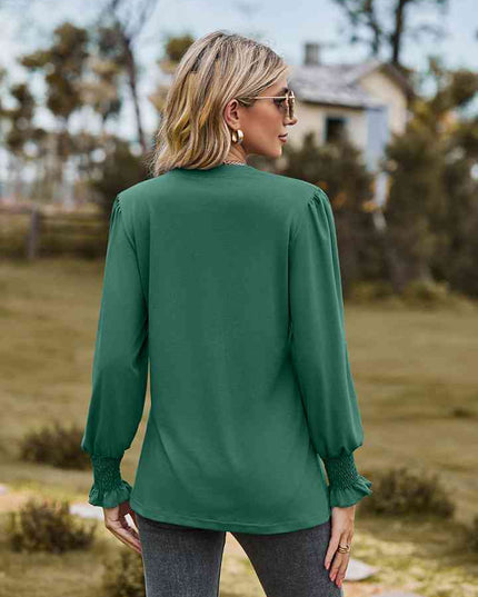 Notched Neck Flounce Sleeve Blouse