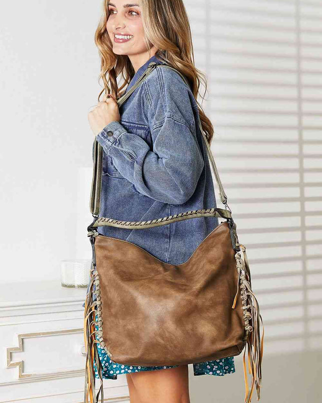 SHOMICO PU Leather Fringe Detail Shoulder Bag