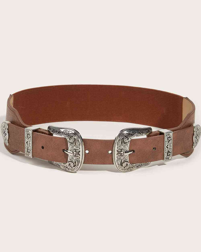 Double Buckle PU Leather Belt