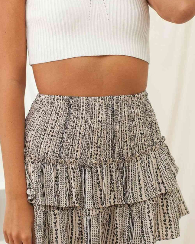 Printed Frill Trim Smocked Mini Skirt