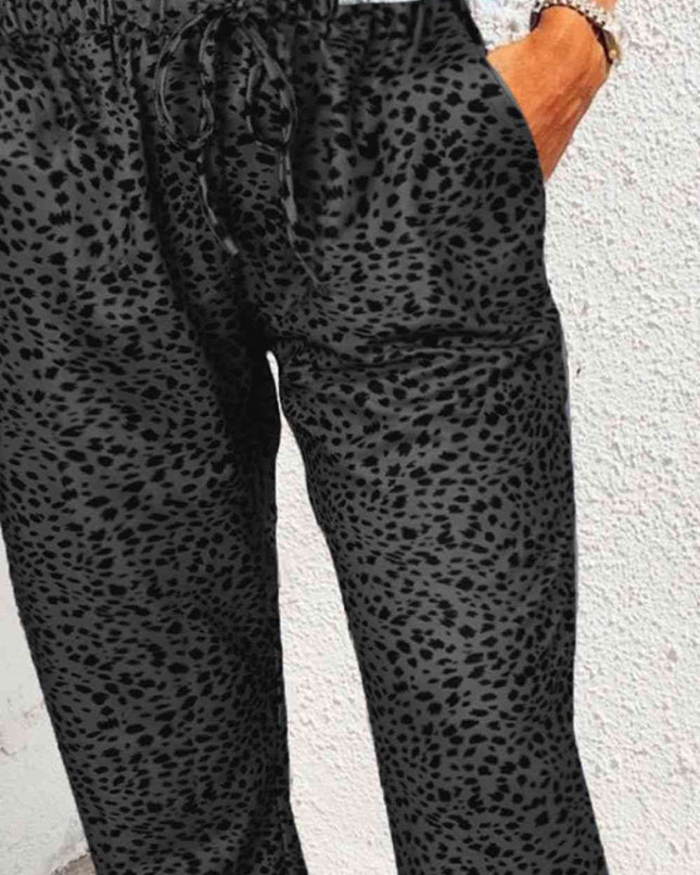 Double Take Leopard Print Joggers with Pockets