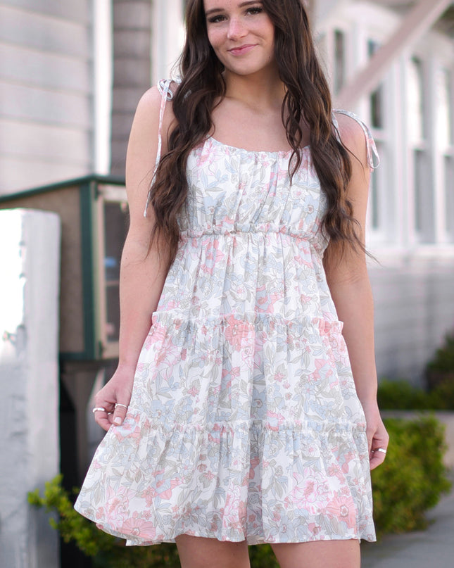 Floral Tie-Shoulder Frill Trim Dress