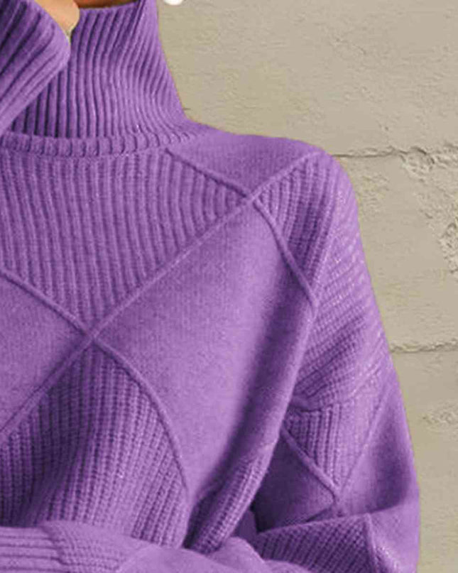 Geometric Turtleneck Long Sleeve Sweater