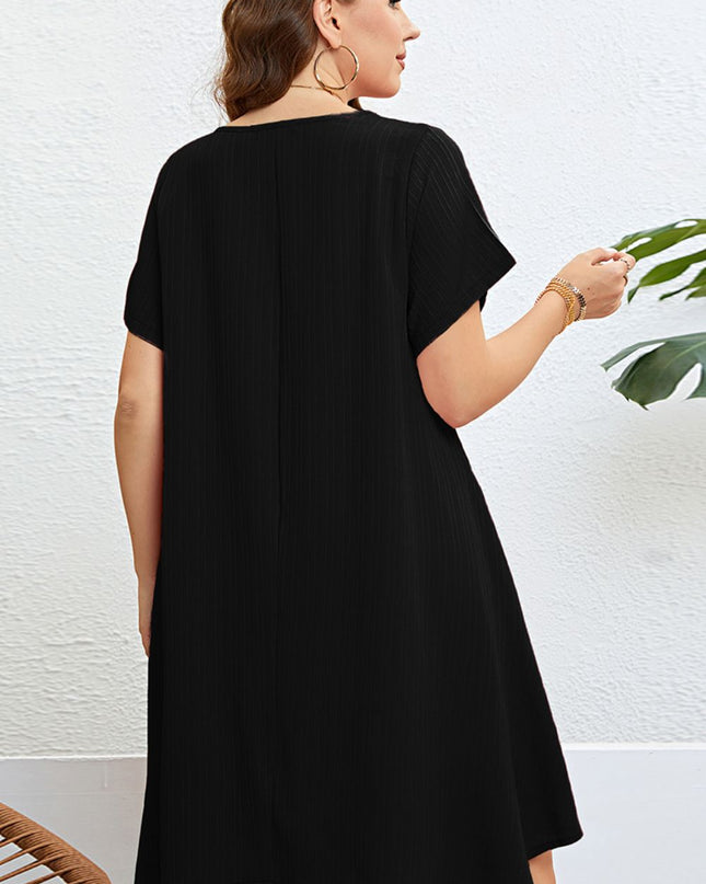 Plus Size Round Neck Handkerchief Hem Dress