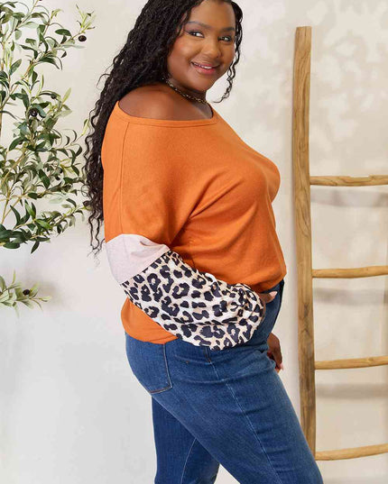Double Take Leopard Long Sleeve Round Neck Sweatshirt