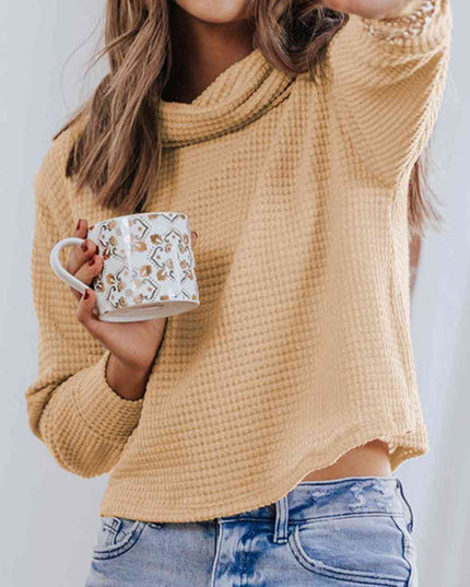 Waffle-Knit High Neck Top