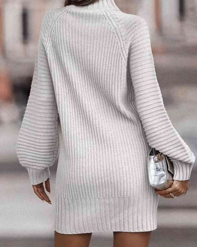 Mock Neck Lantern Sleeve Sweater Dress