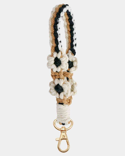 Flower Shape Wristlet Zinc Alloy Closure Macrame Key Chain